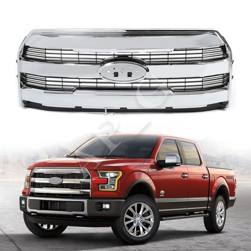 For 2015-2017 Ford F150 F-150 Front Upper Grille Grill W/O Camera Chrome