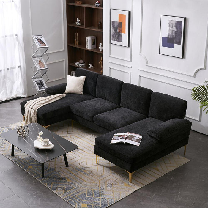 Modern U-Shaped Sectional Sofa: Chenille Fabric Comfort