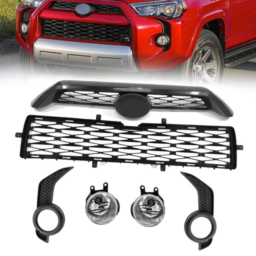 Front Bumper Upper Lower Grill Fog Lights Set for 2014-2019 Toyota 4Runner SR5