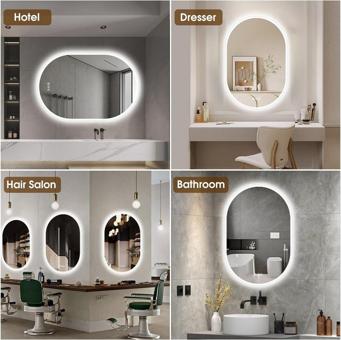 LED Mirror Bathroom Oval Illuminated Dimming Smart Vanity Antifog Mirror