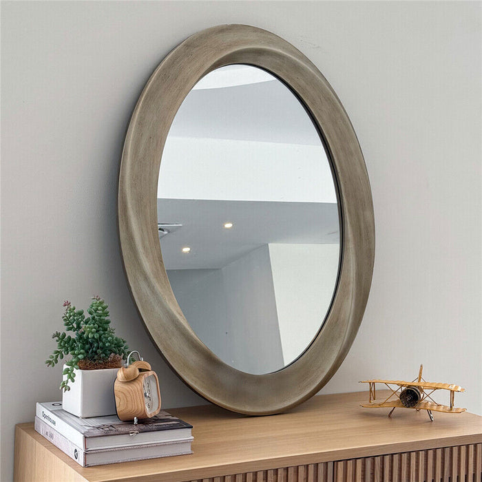 Vanity Oval Wall Mirror Home Office Entryway Farmhouse Decorative Wooden Frame