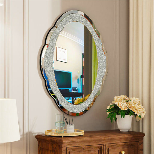 Large Floral Oval Crushed Diamond Mirror