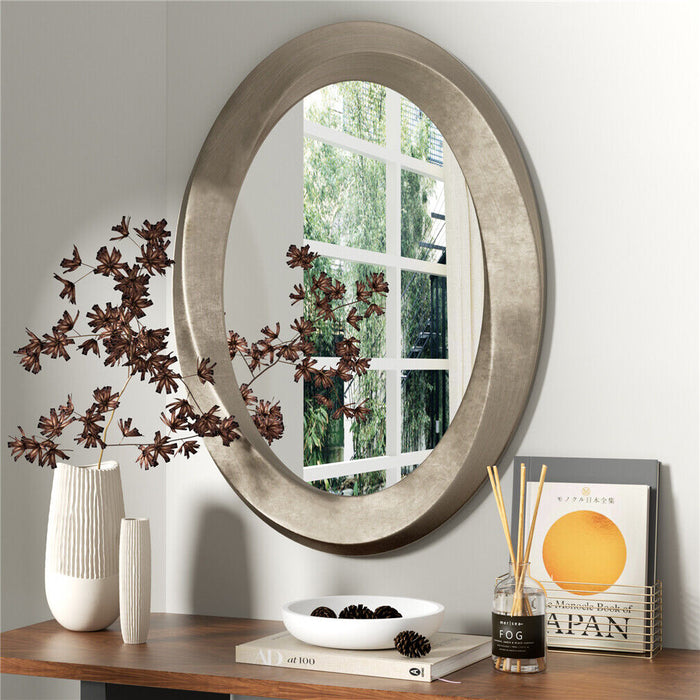 Vanity Oval Wall Mirror Home Office Entryway Farmhouse Decorative Wooden Frame