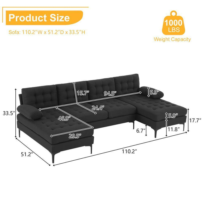 Modern U-Shaped Sectional Sofa with 2 Chaise Lounges