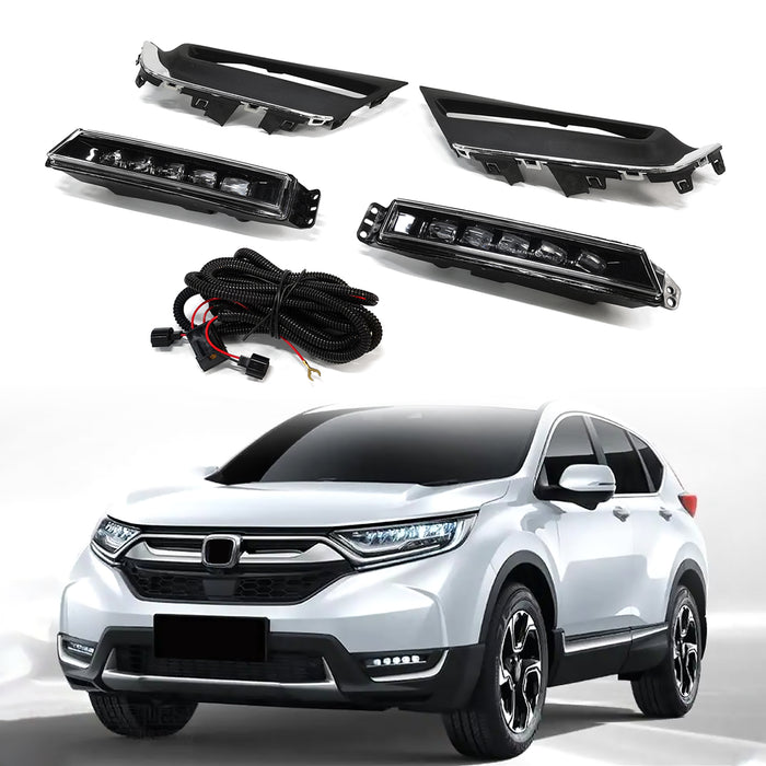 Front Guard Upper Honeycomb Grille Fog Lights Suit for 2017 2018 Honda CR-V CRV