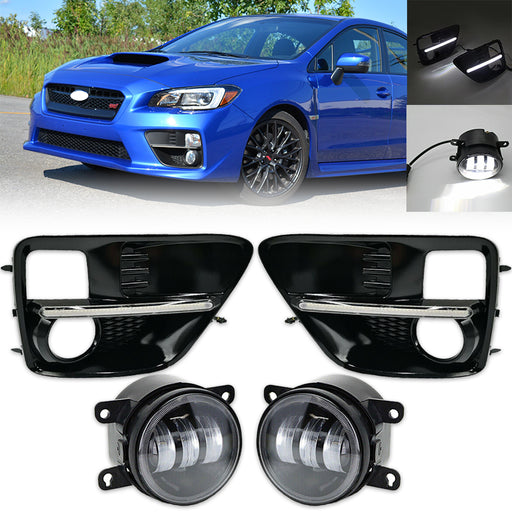 LED Fog Lights & Covers Daytime Running Light DRL for 2015-2017 Subaru WRX STI