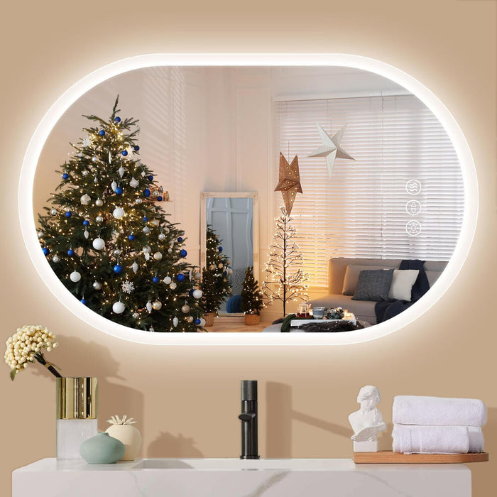 LED Mirror Bathroom Oval Illuminated Dimming Smart Vanity Antifog Mirror