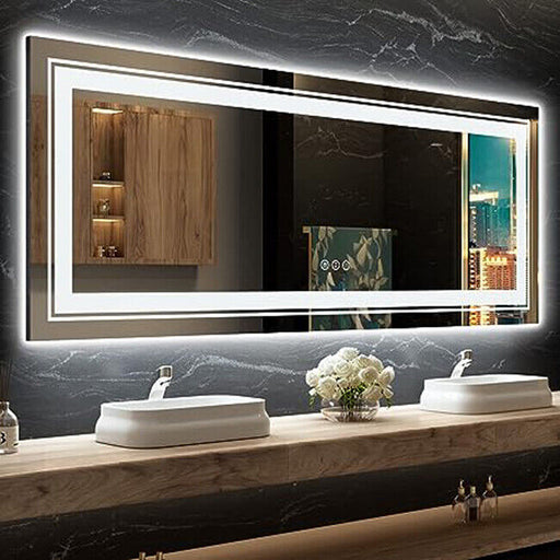 Extra Large LED Mirror for Bathroom Antifog Wall Mounted Dual Lightstrip Mirror