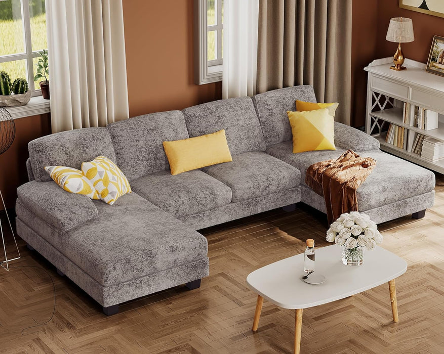 Grey Linen U-Shaped Sectional Sofa