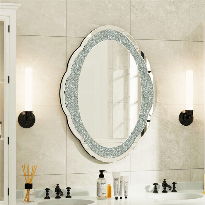 Large Floral Oval Crushed Diamond Mirror