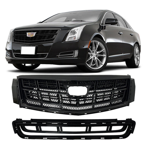 Fit 2013-2017 Cadillac XTS Front Bumper Black Upper Grille Lower Grill 2PCS