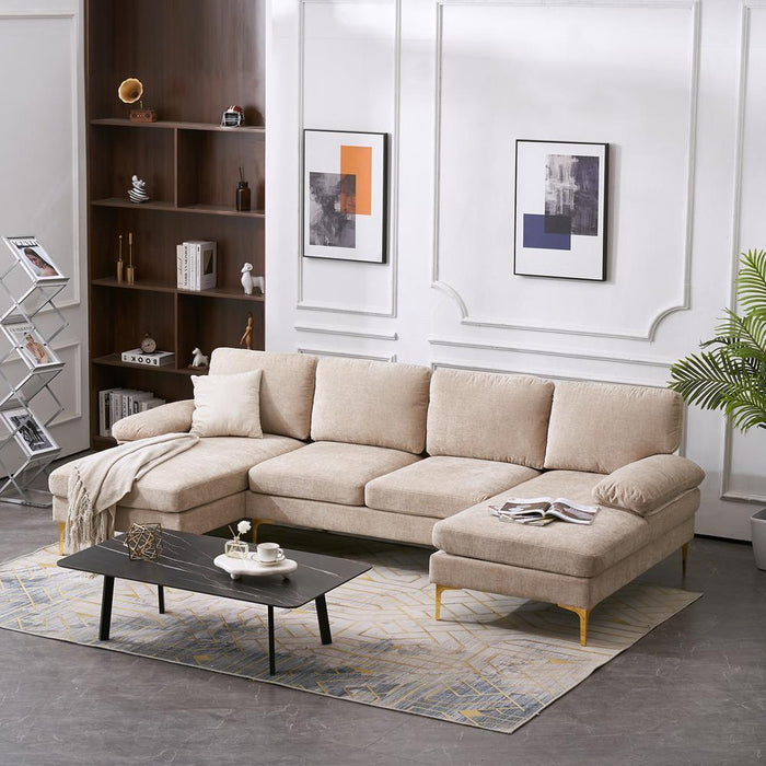 Modern U-Shaped Sectional Sofa: Chenille Fabric Comfort