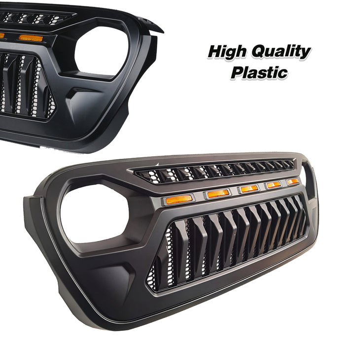 Front Mesh Grille with Amber Running Lights for 2018-2022 Jeep Wrangler JL JLU