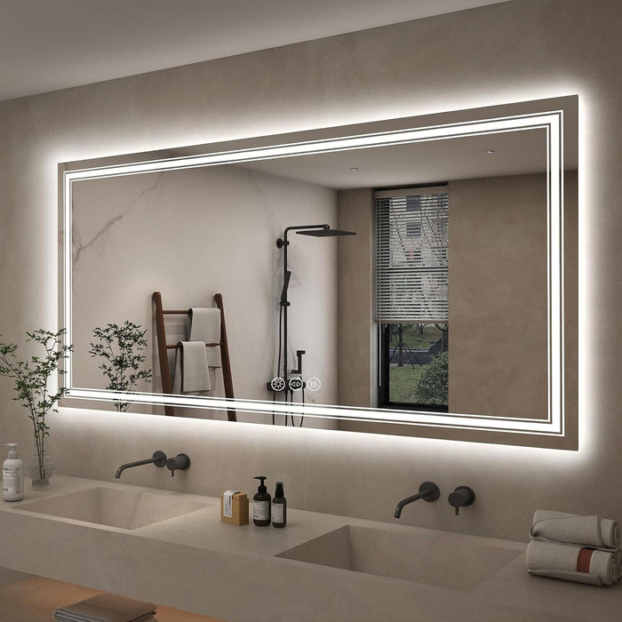 Extra Large LED Mirror for Bathroom Antifog Wall Mounted Dual Lightstrip Mirror