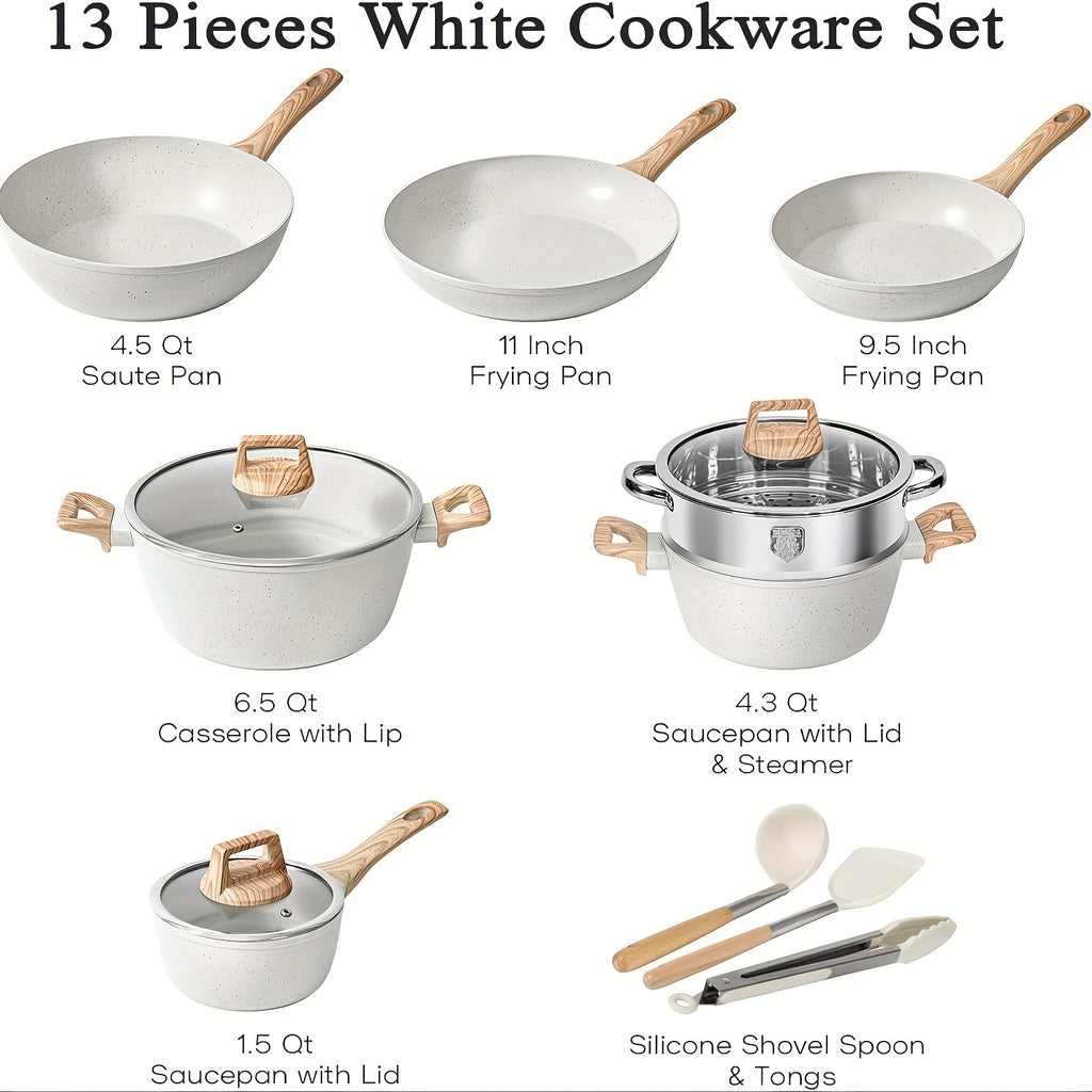 12Piece White Granite NonStick Cookware Set with Tools