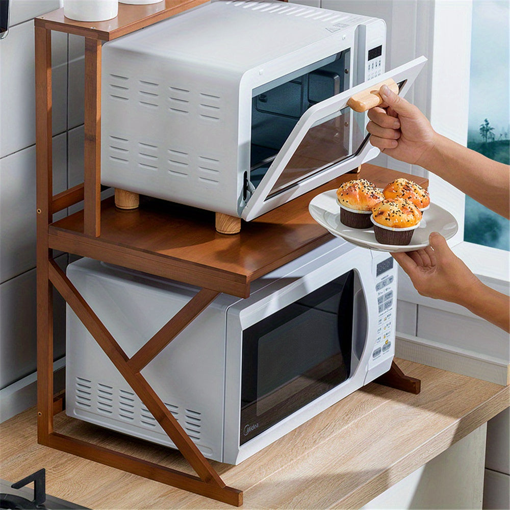 TwoTier Bamboo Kitchen Cabinet with Cutting Board  Microwave Rack