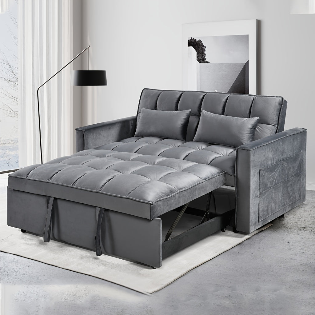 3 In 1 Multifunctional Sofa Bed Velvet Modern Double Sofa Bed With Side Storage Pockets With Adjustable Backrest Side Storage Pockets And Living Room Pillows Love Seat Lounge