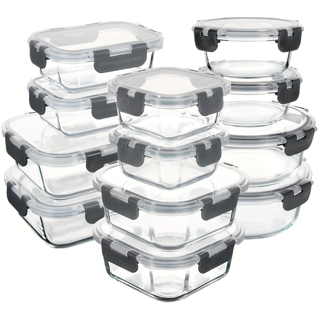 24 pieces 24Piece High Borosilicate Glass Food Storage Containers with Lids Microwave Oven Refrigerator Safe Reusable for Lunch Snacks and Camping