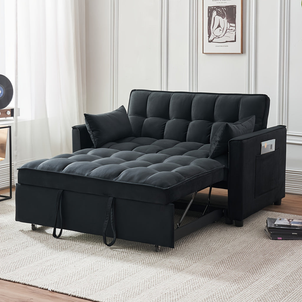 3in1 Convertible Sleeper Sofa Bed Modern Velvet Loveseat Futon Couch Pullout Bed with Adjustable Backrest Storage Pockets and Pillows for Living Room Bedroom