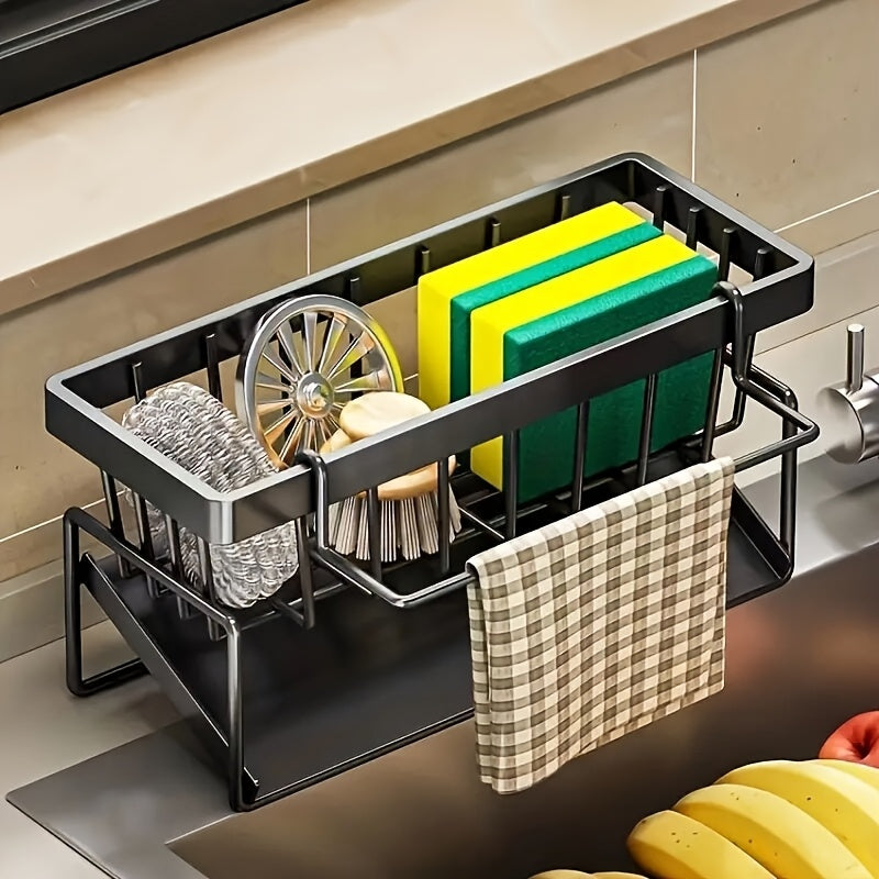 Durable Stainless Steel Sink Caddy Organizer with Dishcloth Holder