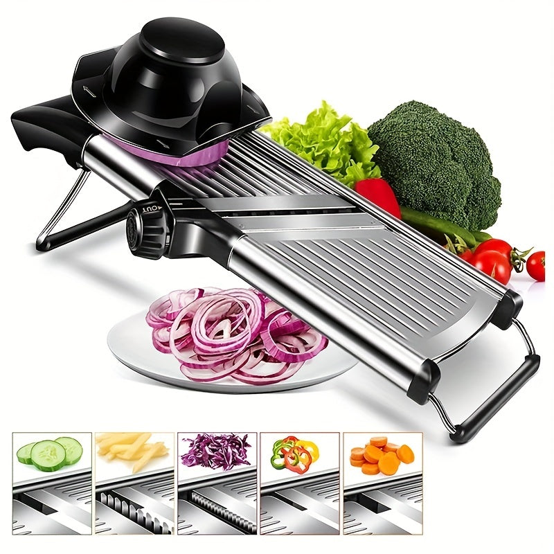 1 Set Stainless Steel Vegetable Slicer With 5 Blades Adjustable Mandoline Slicer Professional Vegetable Grater Onion Graters Potato Grater Kitchen Accessories Kitchen Accessories